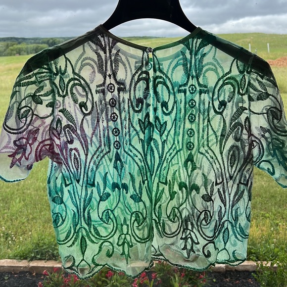 Sheer, multicolored crop top. Size L. Some stains, but still beautiful. - Picture 4 of 9